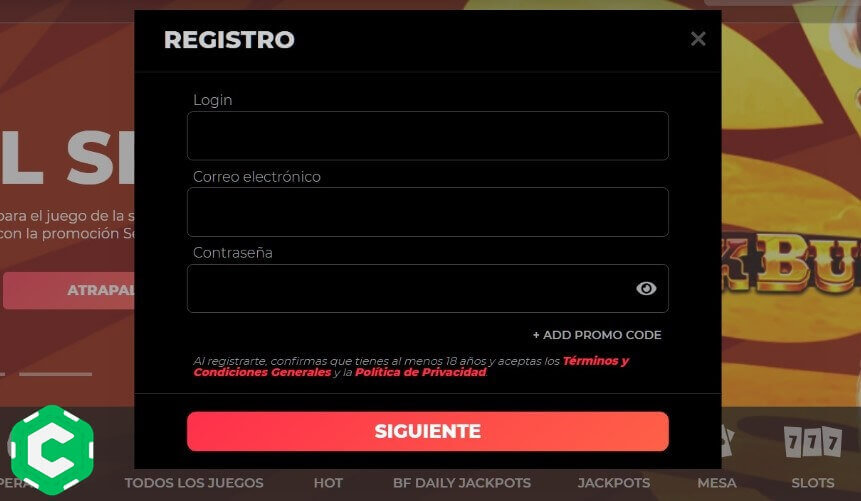 HotSlots Registrarse Paso