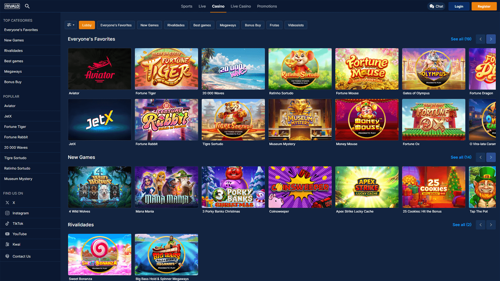 Rivalo Casino Homepage