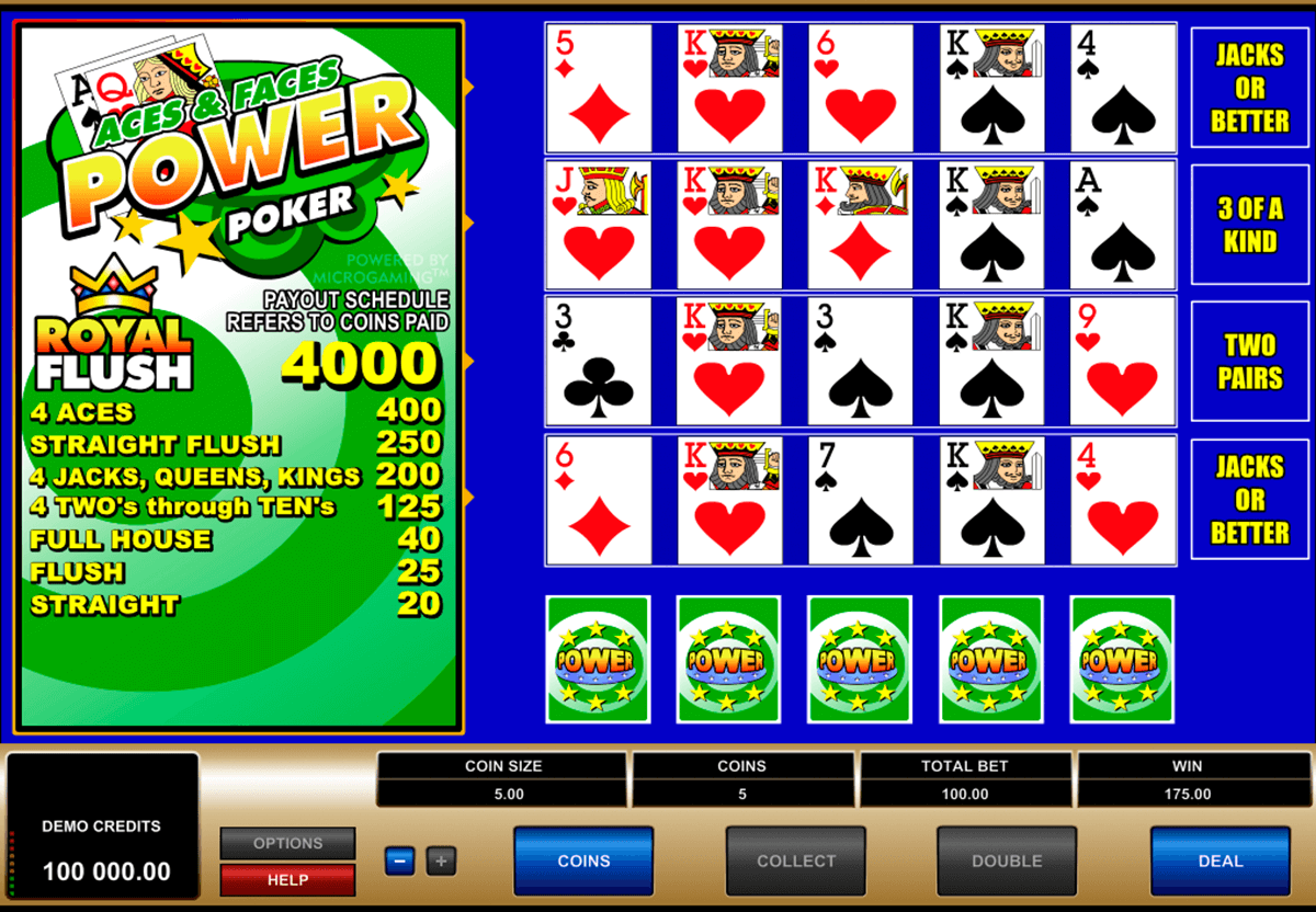 aces and faces  play power poker microgaming