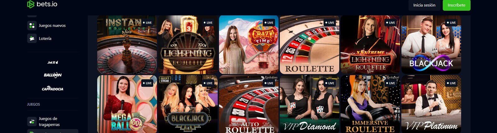 Juegos de casino en vivo de Bets.io Casino online