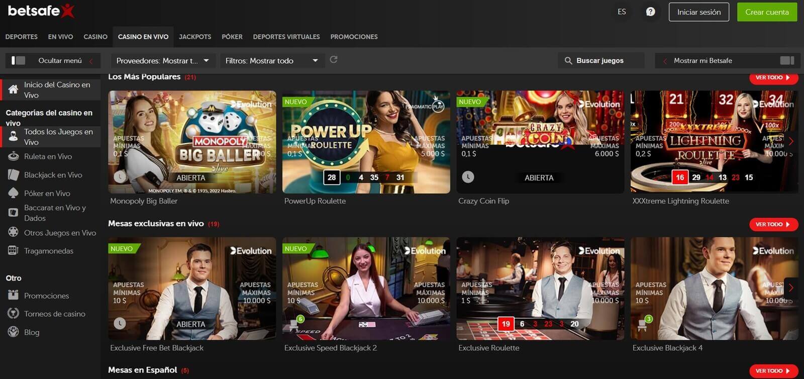 Juegos en vivo en BetSafe Casino Casino online en Latinoamérica