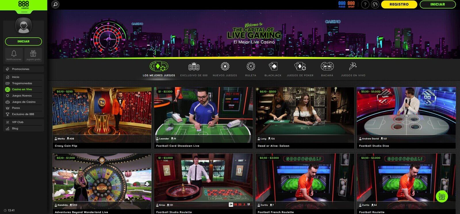 Juegos en directo del casino 888 online en Latinoamérica