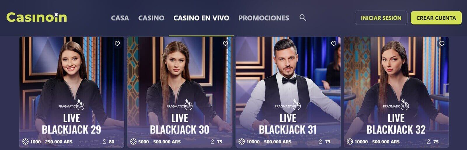 Mejores juegos de casino en vivo de CasinoIn online