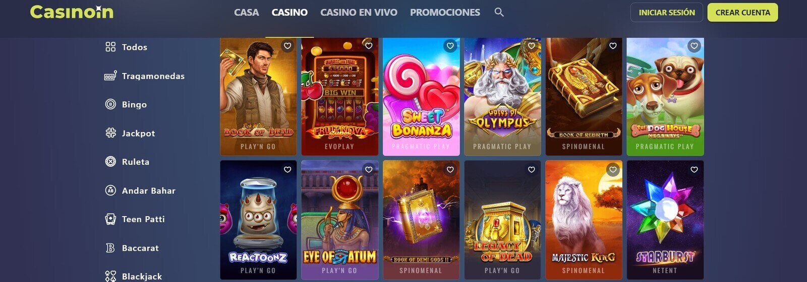 Jugar a las tragamonedas en CasinoIn Casino online