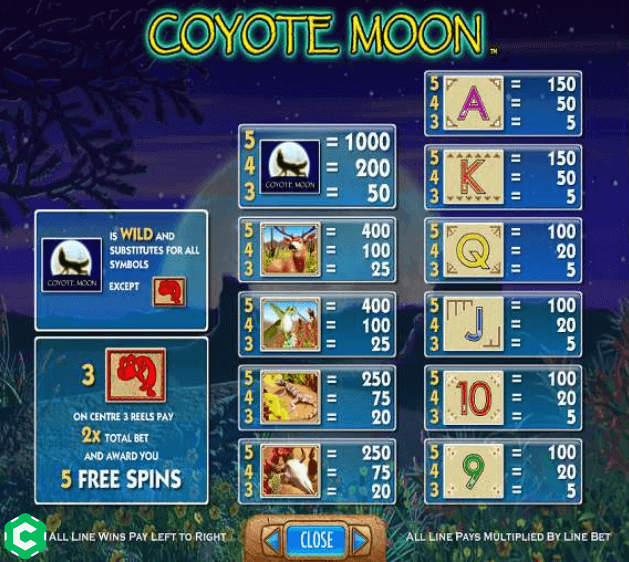 Símbolos en Coyote Moon