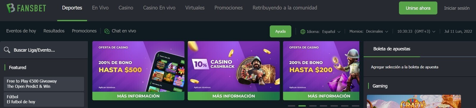 Apuestas deportivas de FansBet Casino