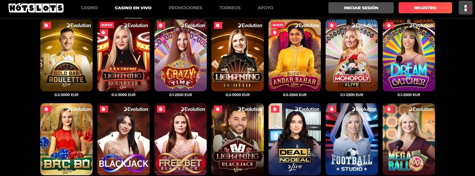 Juegos de casino en vivo de HotSlots Casino online en México
