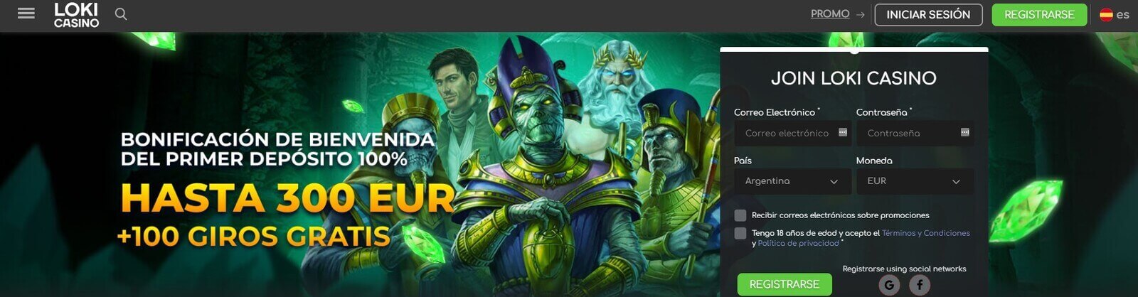 Página web de LOKI Casino