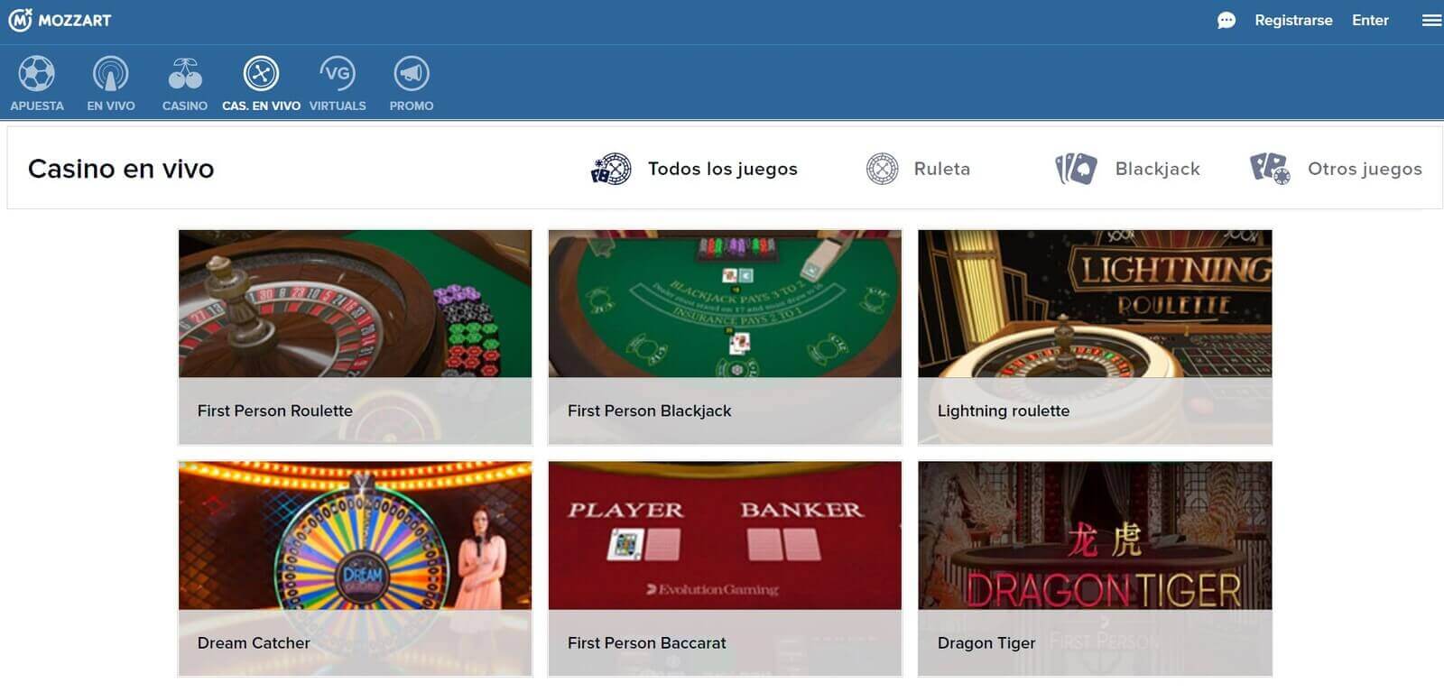 Juegos en vivo de MozzartBet casino online en Colombia