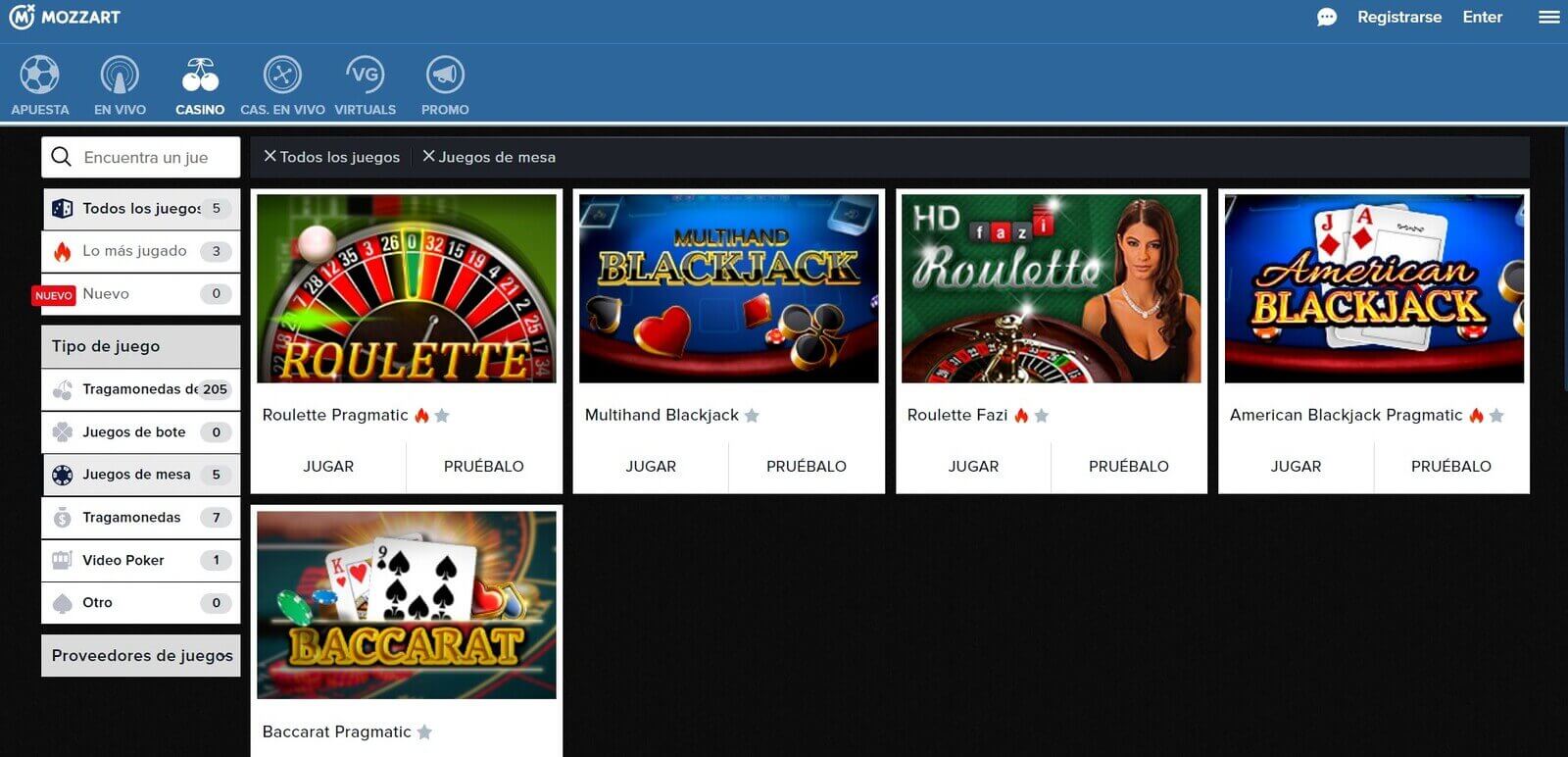 Juegos de casino MozzartBet online en Colombia