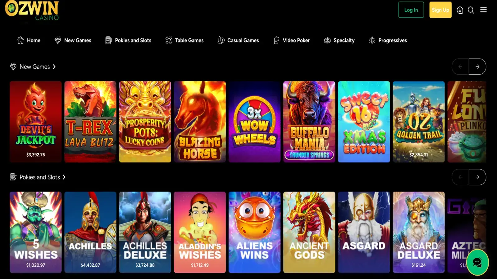 Ozwin Casino Homepage