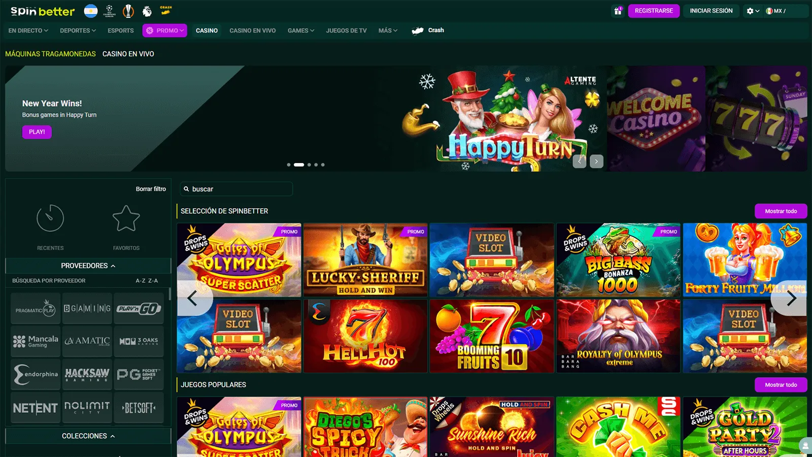 Pagina de inicio de SpinBetter Casino