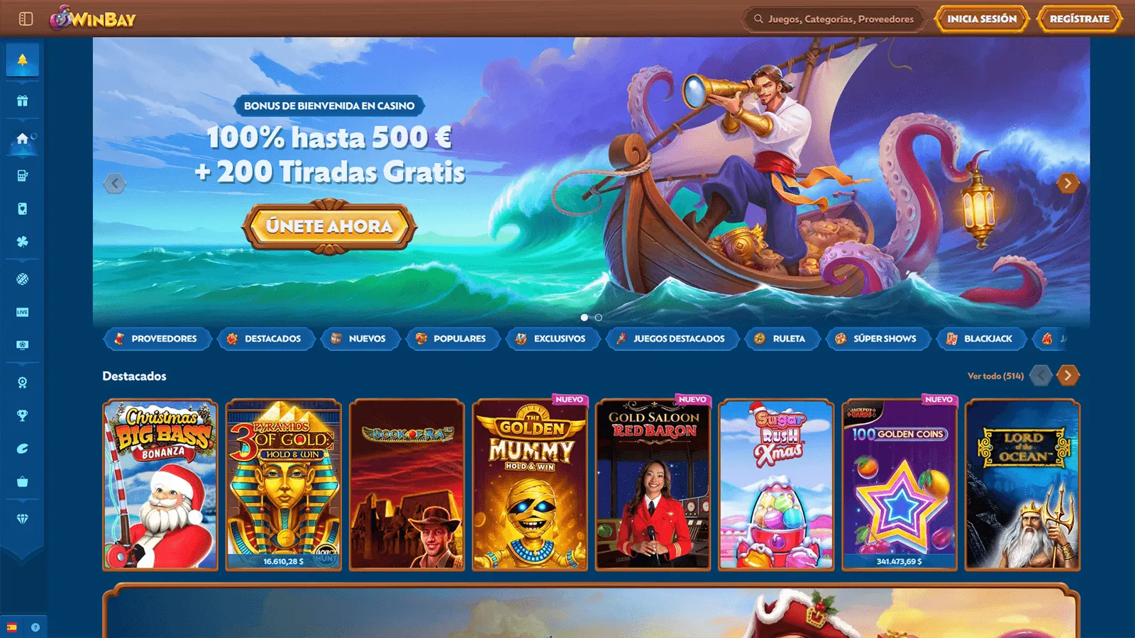Pagina de inicio del Casino Winbay en Espana