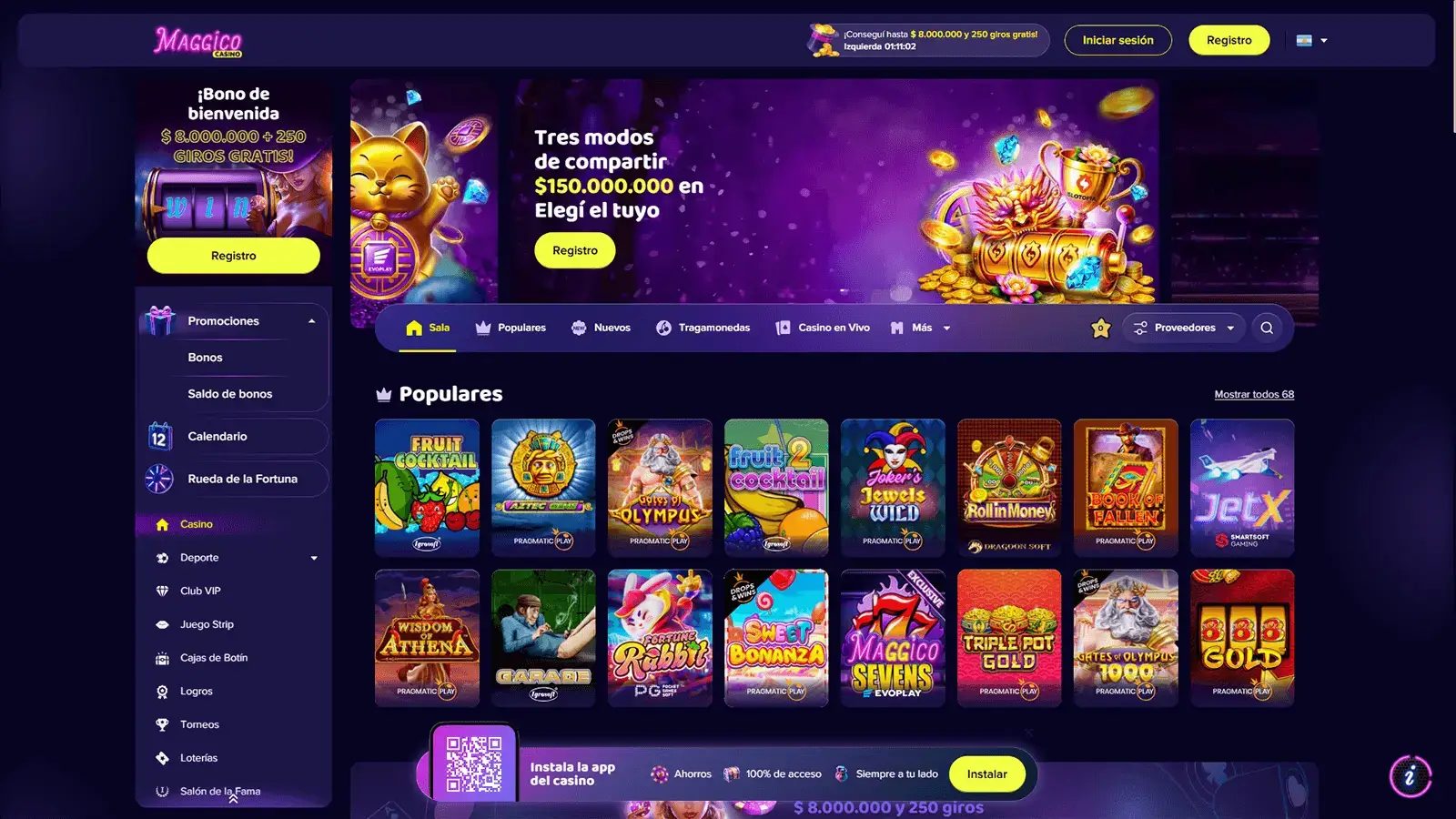 Página principal de Magic Casino en Argentina
