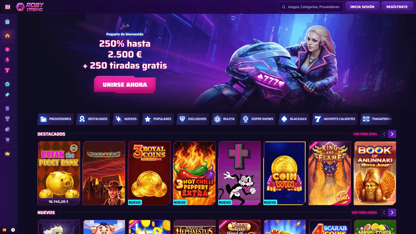 P&aacute;gina principal de Roby Casino en Latinoam&eacute;rica
