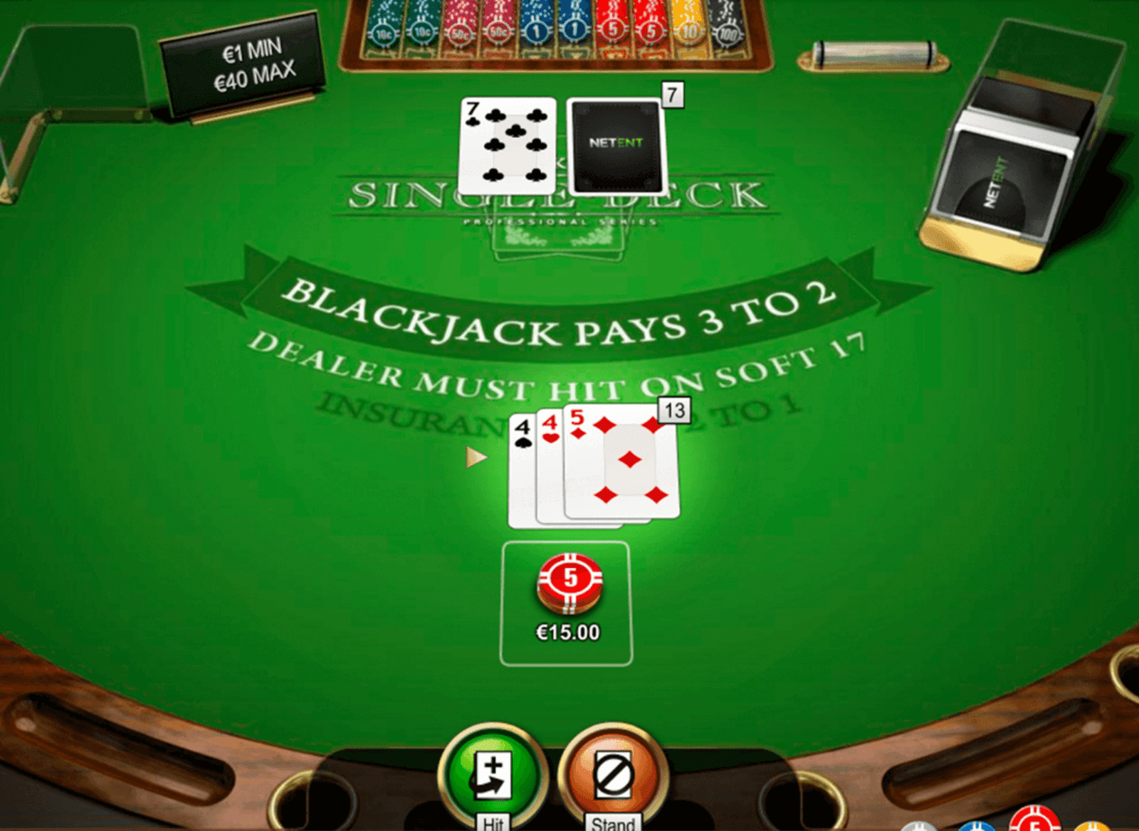 Blackjack en vivo Single Deck Blackjack de NetEnt