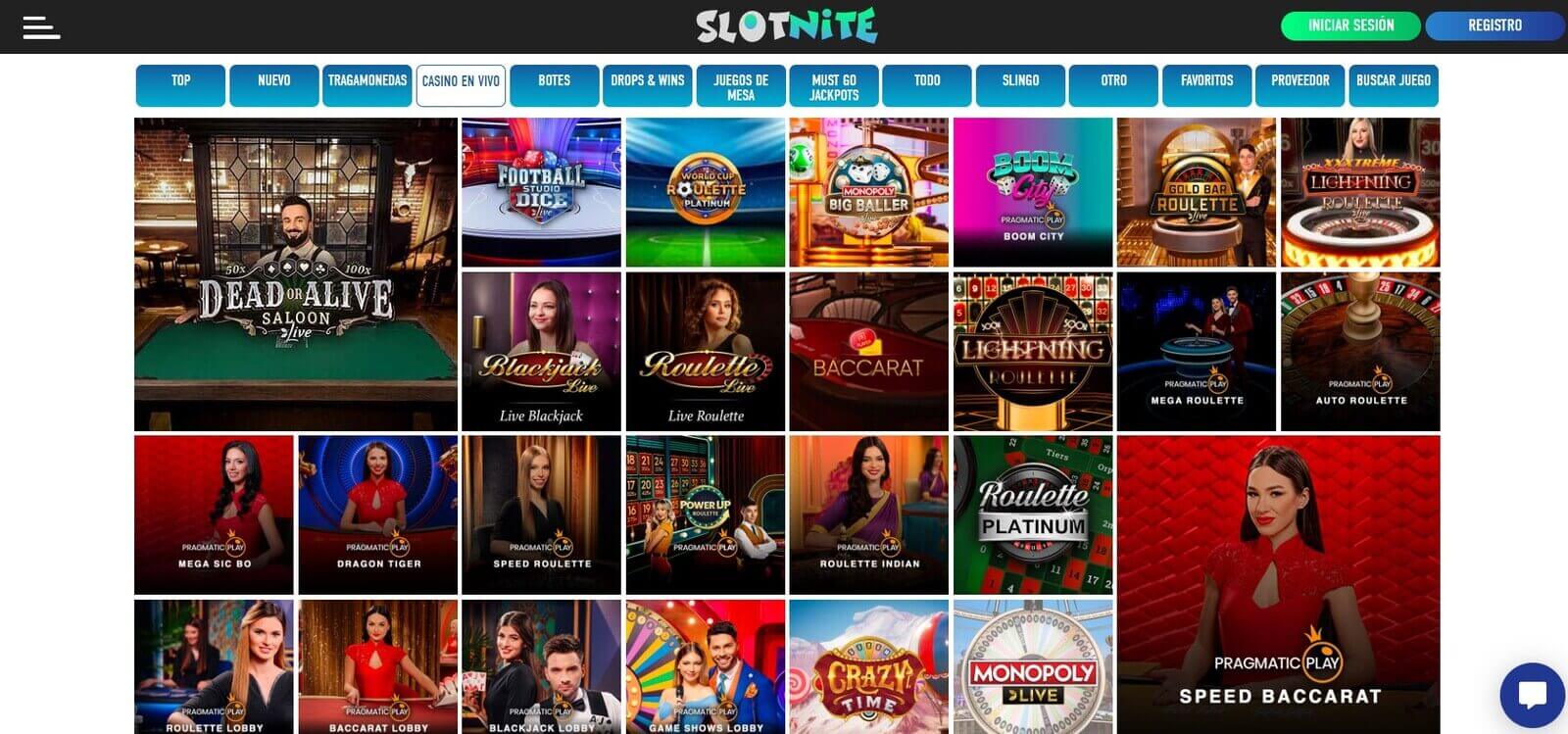 Juegos en directo de Slotnite casino online en 2023