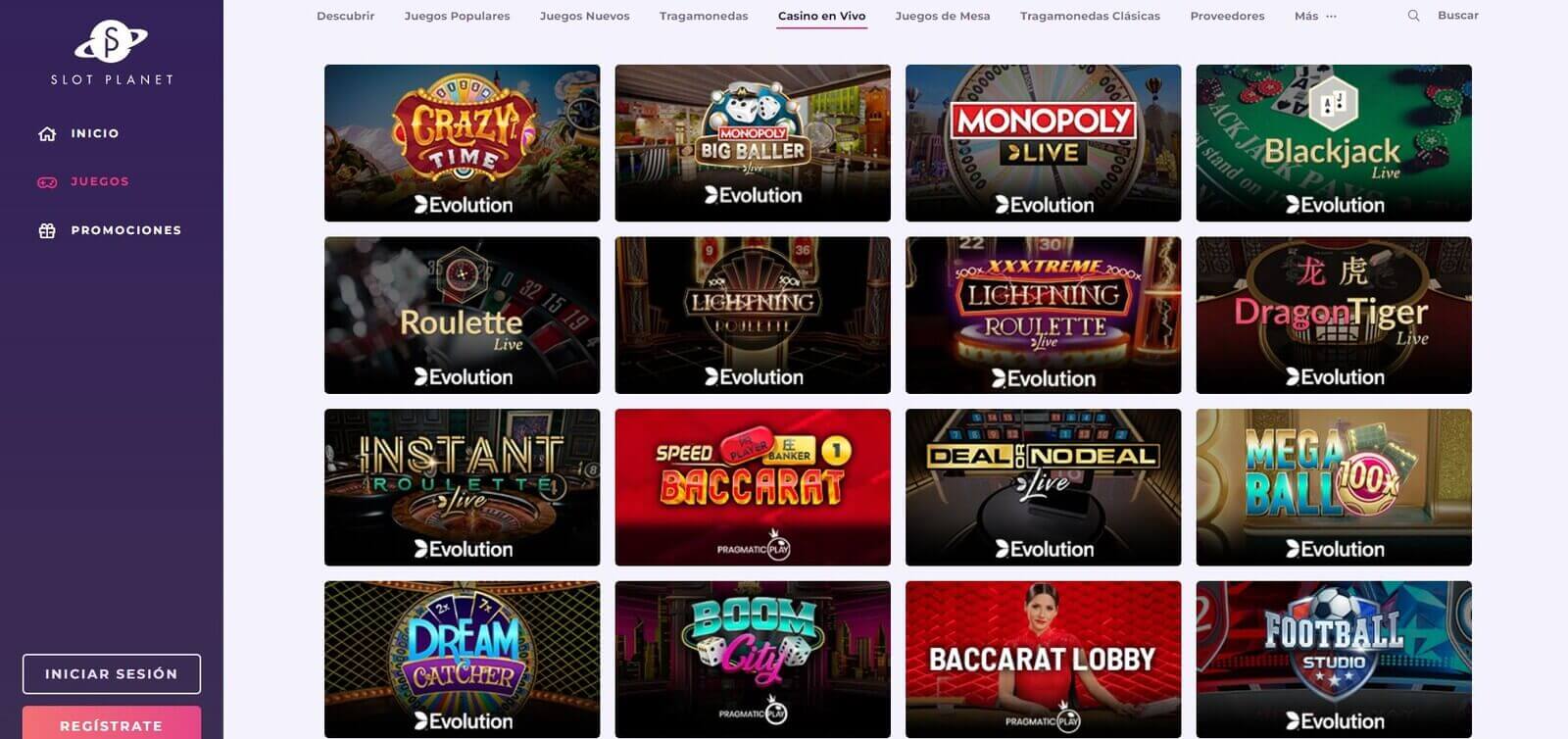 Juegos en vivo en SlotPlanet Casino online en Latinoamérica