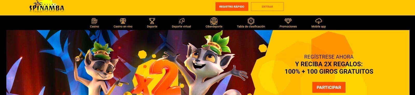 Página web de Spinamba Casino