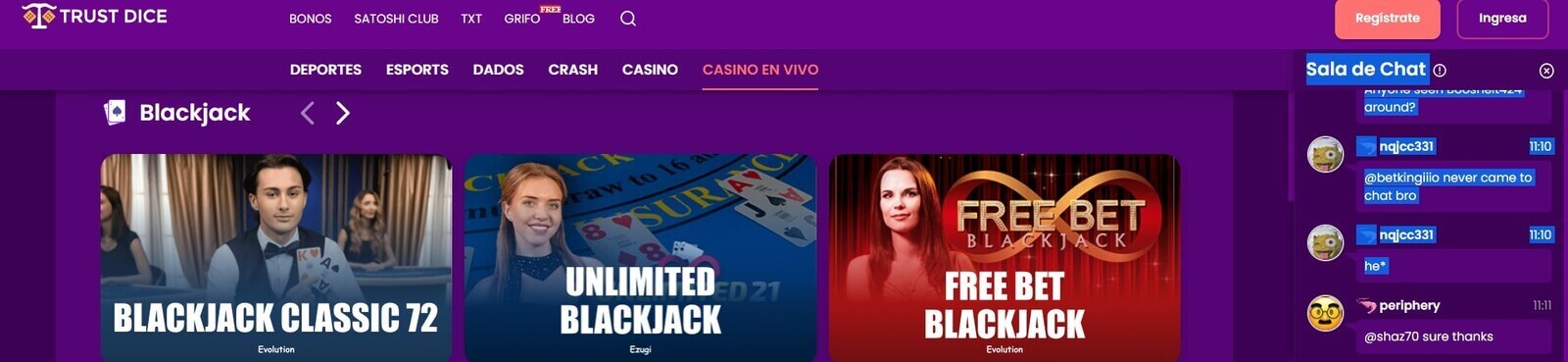 Jugar en Trust Dice Casino en vivo online